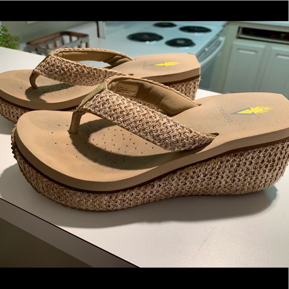 Volatile wedge flip flop sandals